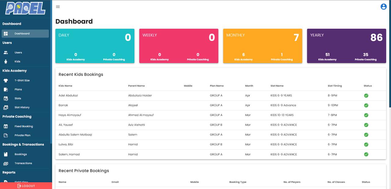 Padel Court Booking Dashboard detail — image 1 of 1